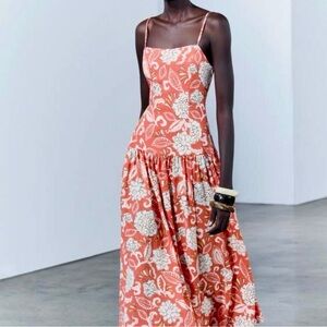 🧡 NWT ZARA PRINTED STRAPPY DRESS